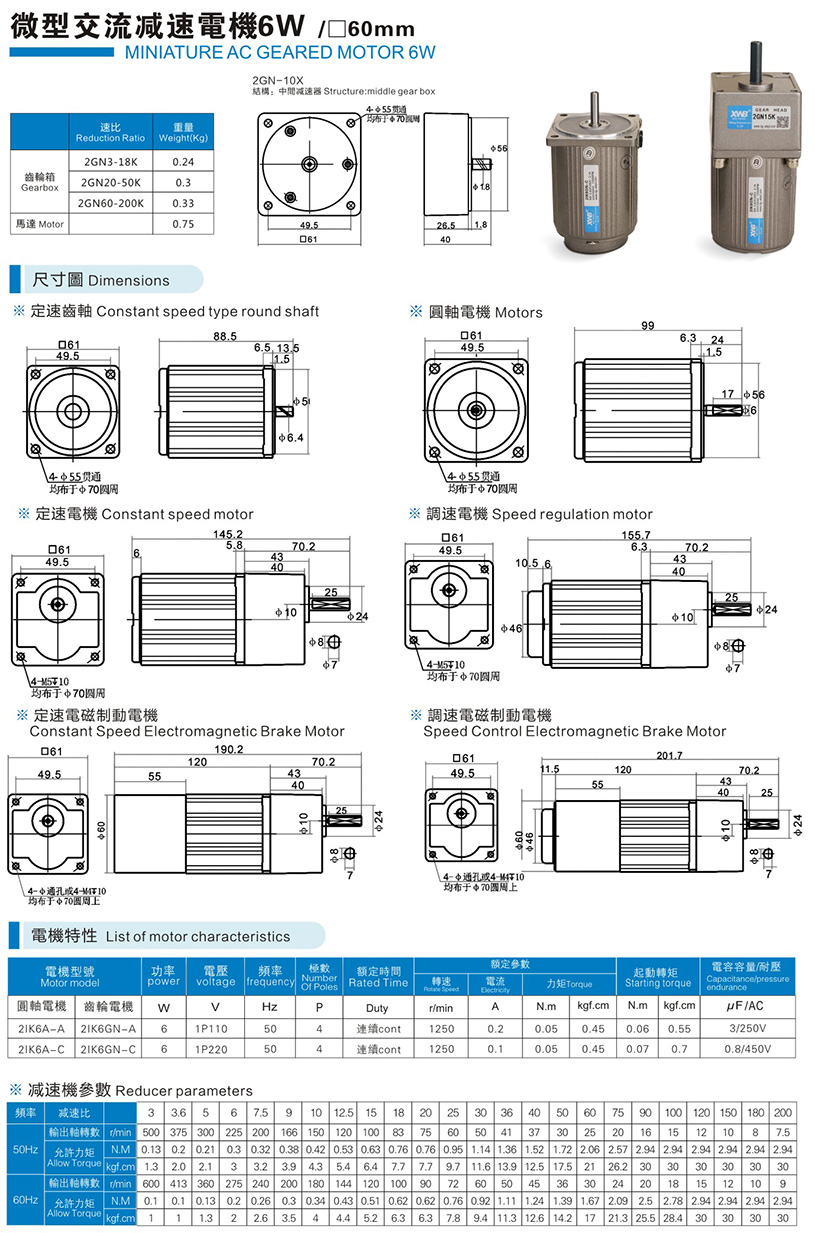微型交流減速電機6W
